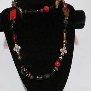 Beautiful handmade mixed metals glass cinnabar wood beads signed